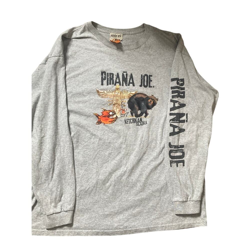 Pirana Joe Ketchikan Alaska Bear Long Sleeve T Shirt Mens XXL Gray Graphic